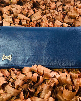 Navy Blue Long Leather Wallet with Crocodile skin