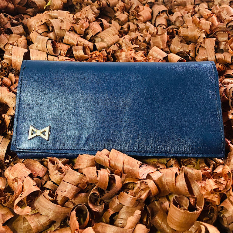 Navy Blue Long Leather Wallet with Crocodile skin