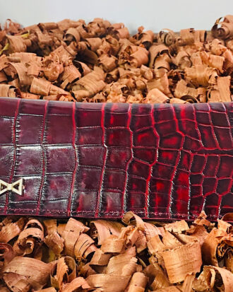 Wine Long Leather Wallet with Crocodile skin