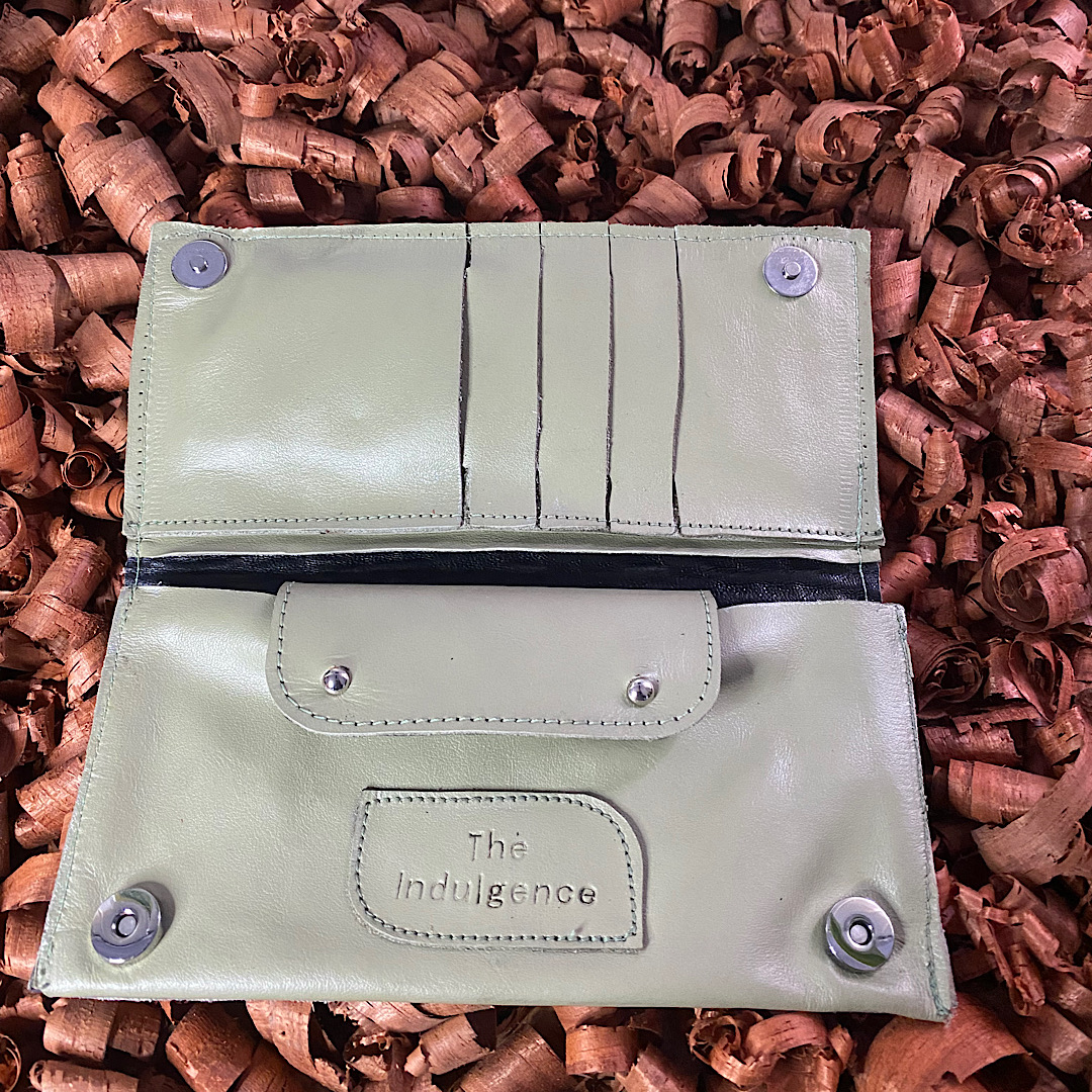 olive green Long Leather Wallet with Crocodile skin