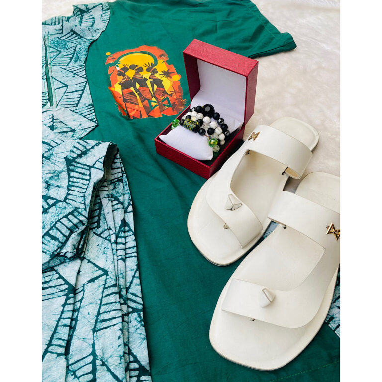 African adire Print Casual Set in Surulere, Lagos giftset with bracelet and white slippers the indulgence