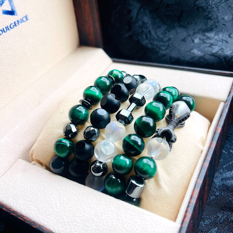 Mens GREEN Bead Stone Bracelet Set ( M. IMOUDU) Heritage Collection - Theindulgence