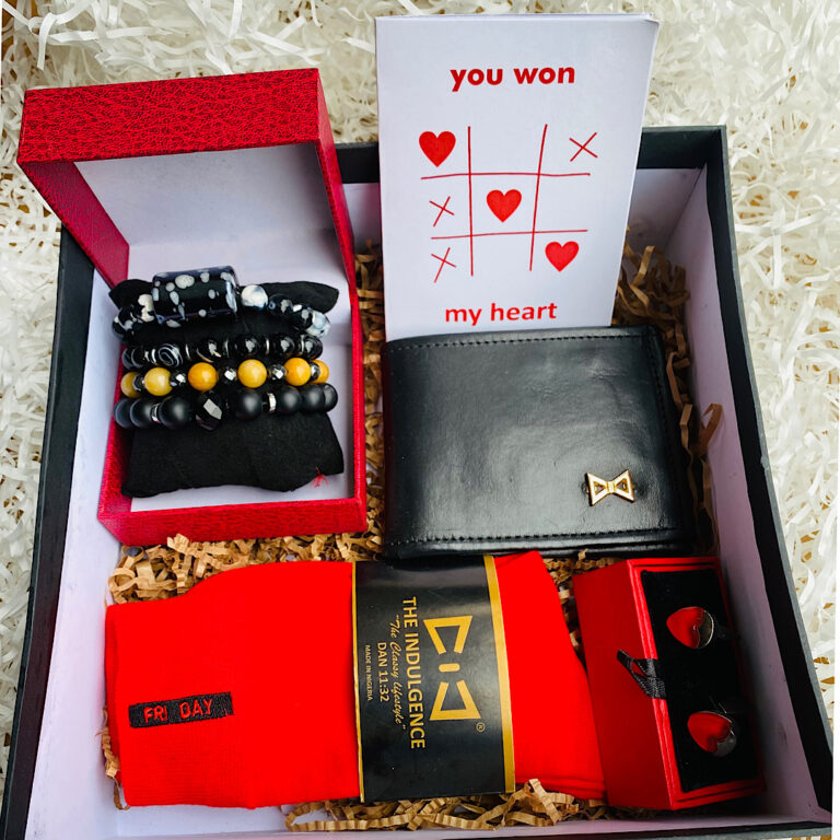 classic man red theme gift set Surulere Lagos red socks African bracelet black wallet red cufflinks Valentine Edition